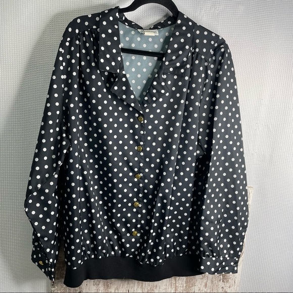 Vintage Tops - Vintage Joanna Polka Dot Button down Top Black and White 3X